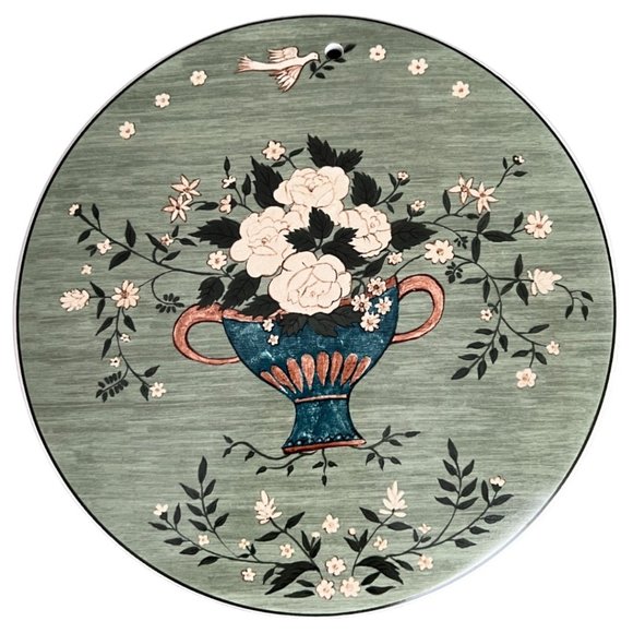 Vtg Sakura WARREN KIMBLE "Brandon Rose" Stoneware TRIVET White Roses in Vase - Picture 1 of 7